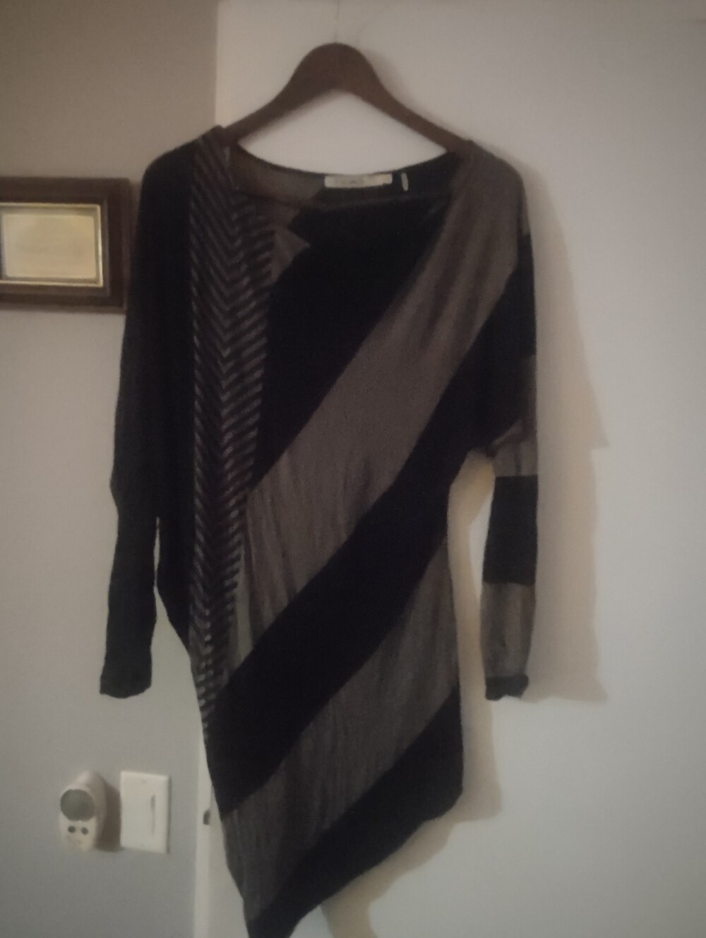 Asymmetric Stripe Black & Gray Women's Sweater